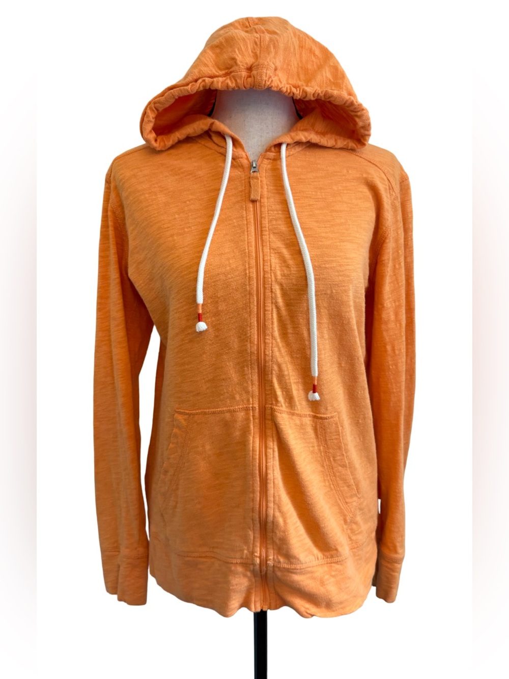 Eddie Bauer Orange Full Zip Hoodie 100% Cotton Lightweight Pullover Sz Small